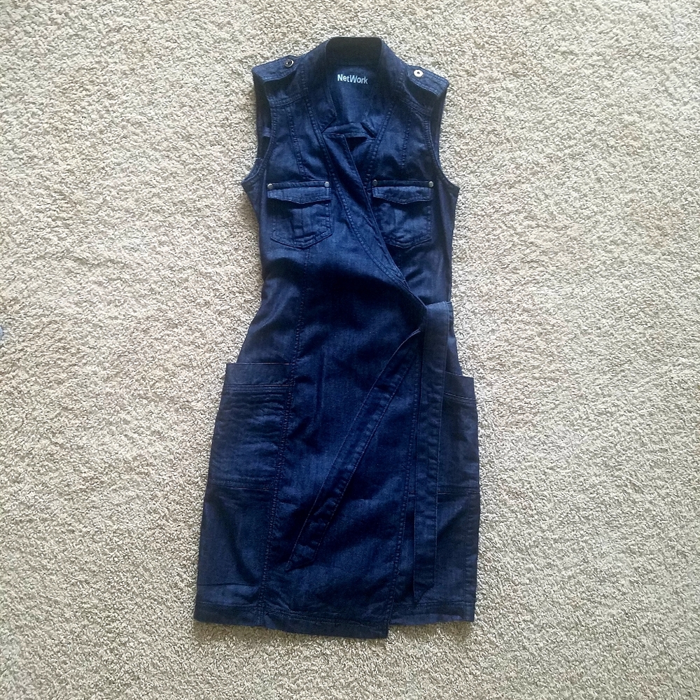 NetWork Sleeveless dark navy chambray wrap dress